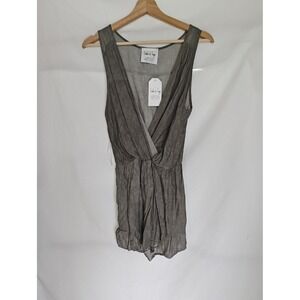 Sadie & Sage Romper Gray V Neck Ruched Waist Ruffle Hem Size S New